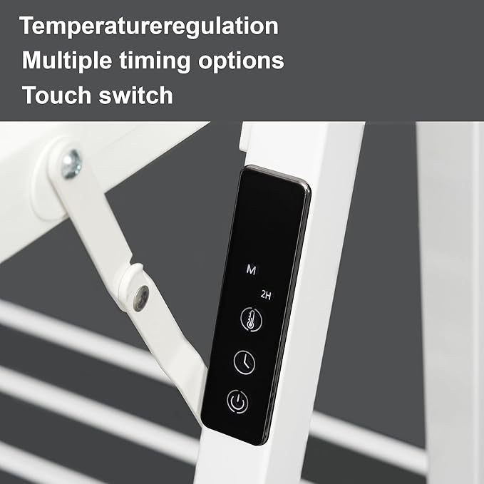 Electric Heated Clothes Drying Rack,Foldable Heated Garment Dryer with Timer Shut-Off Laundry Rack for Clothes Shoes Socks,Aluminum Alloy,White,Plug & Play,(39.37x25.98x23.82in)