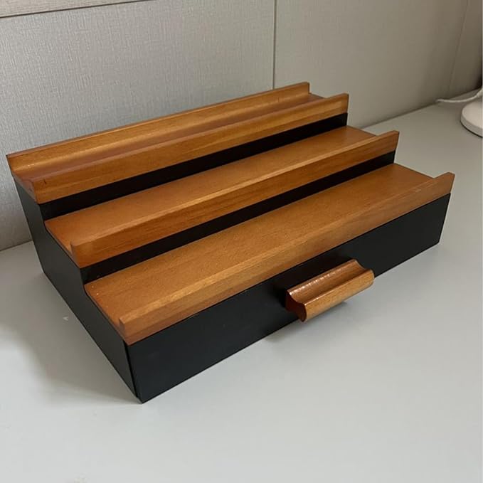 3 Tier Wood Perfume Display Stand | Perfume Organizer Shelf with Drawer | Multifunction Bathroom Storage, Vanity Counter Organizer for Beard Grooming, Shaving Lotion, Watches, Sunglasses, Cologne