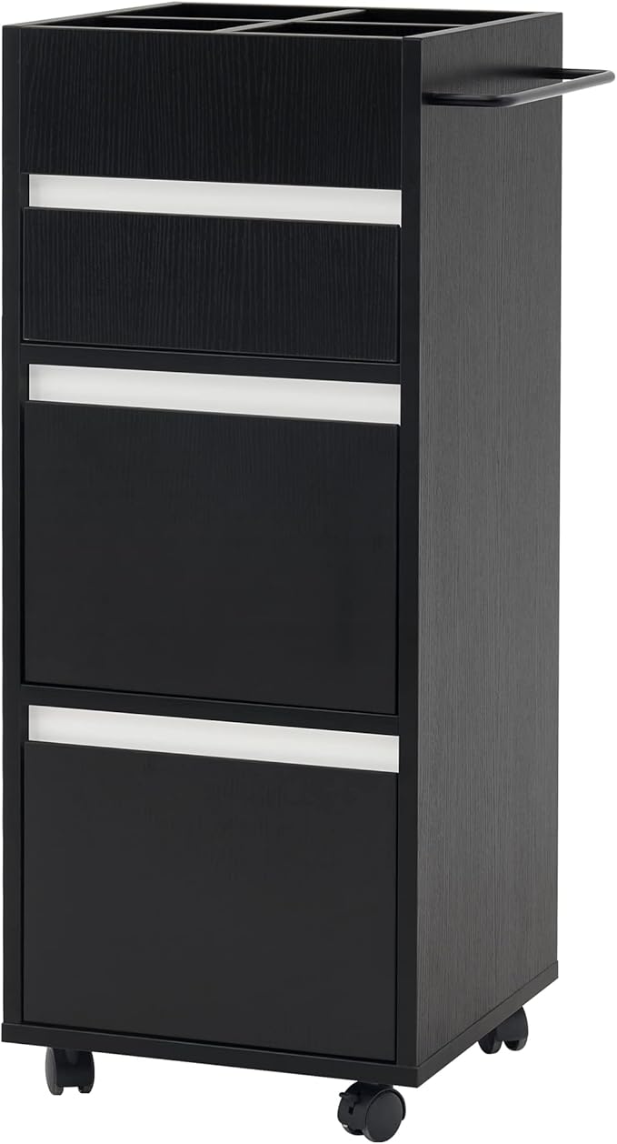 BarberPub Salon Trolley with Drawers Barber Cart Storage Cabinet Beauty Organizer Spa Equipment 2039 (Black)