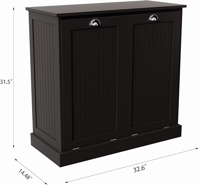 KEIKI Tilt-Out Laundry Sorter Cabinet with 2 Compartments, Pull Out Laundry Hamper Station with Storage for Laundry Organizers and Storage, Black