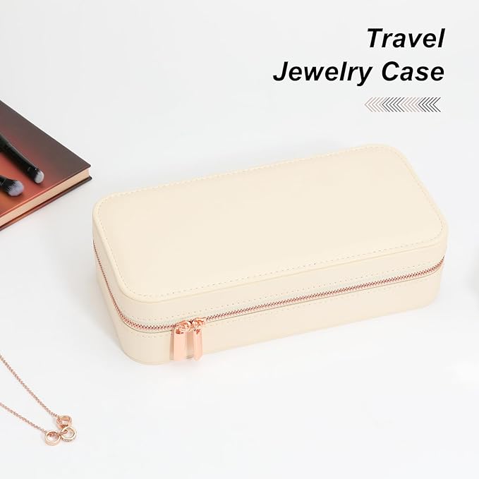 Travel Jewelry Case, Small Jewelry Organizer Box Portable Jewellery Box for Rings Earrings Necklaces Bracelets, Beige C