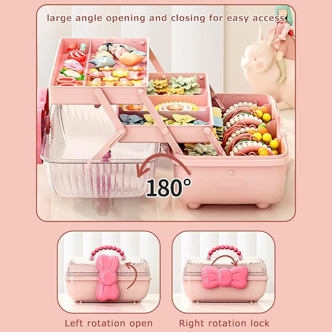 Girls Hair Accessories Storage Box Bow Switch Organizer Box Jewelry Box, Plastic Hair Ties Holder Hair Clips Container Headbands Organizer Gift for Baby Girls Multipurpose Organizer and Portable