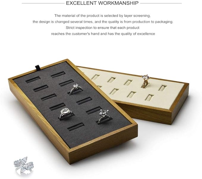 Oirlv Solid Wood Jewelry Display Tray 12 Slots Ring Holder Showcase Organizer(Creamy-white)