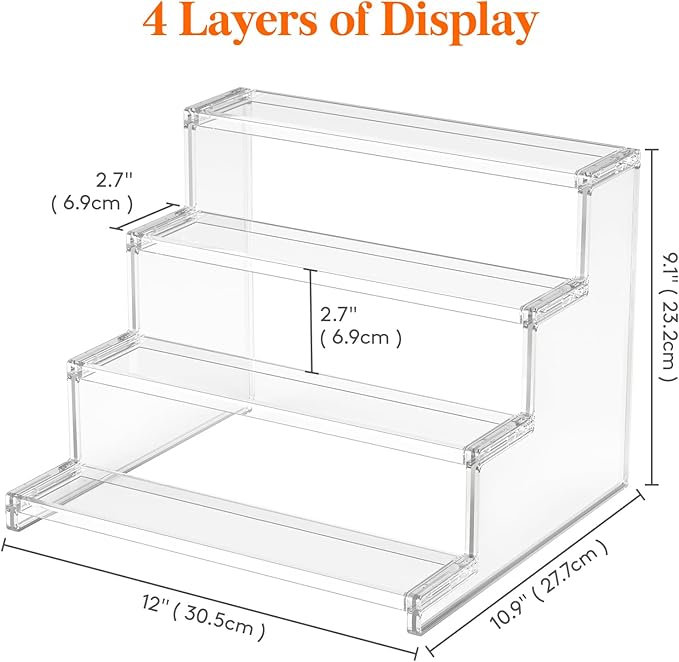 Lifewit 12 Inch Perfume Stand Organizer for Women, 4 Tier Plastic Display Riser, Tool-Free Assembly, Fragrance Makeup Cosmetics Shelf for Vanity Bedroom Bathroom Storage Organization, Clear, 3 Pcs