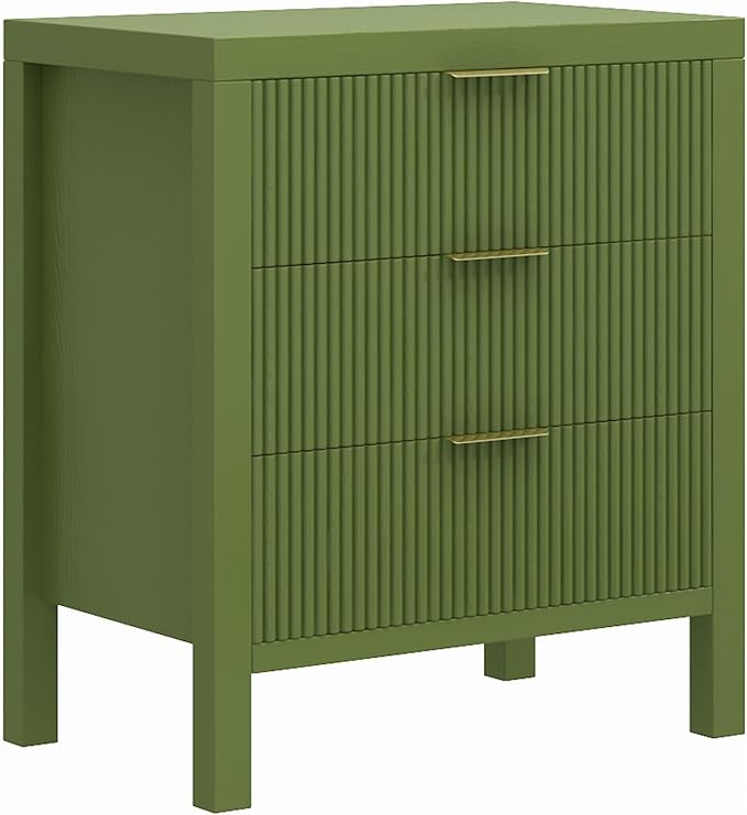 6 Drawer Dresser, Modern Wood Storage Chest of Drawers Organizer with Waveform Panel, Fluted Dresser with Wide Drawers and Golden Handles for Bedroom, Hallway, Entryway, (Green *2)