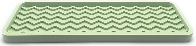 Happitasa Silicone Kitchen Sink Organizer Tray, Sponge Holder and Countertop Protector | Bathroom and Kitchen Soap Dish and Dispenser Tray (Pistachio, 12" x 4", 9.2 Ounces, Zigzag)