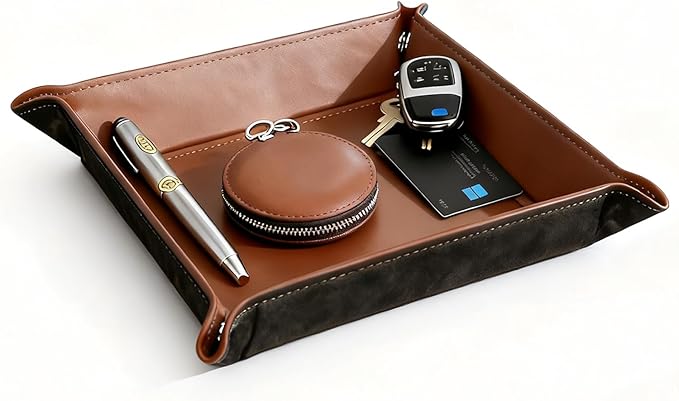 Valet Tray Organizer, 5.5" Square Catch All Tray for Men & Women - for Nightstand, Entryway,Desk & Dresser Top | Jewelry & EDC Holder for Watches, Rings, Keys, Wallet, Phone, Glasses