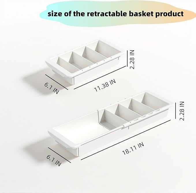 Deep Drawer Organizer, Expandable Storage Trays with Adjustable Dividers, Collapsible & Stackable for Kitchen, Bathroom, Office, Makeup - 2 Pack, White