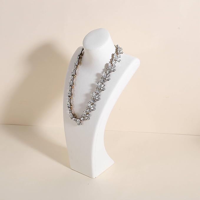 GemeShou White necklace storage organizer for sale, Velvet necklace holder stand, jewelry bust display stands, Jewelry Mannequin for Countertop, Showcase【White-Large height 12.4 inch】