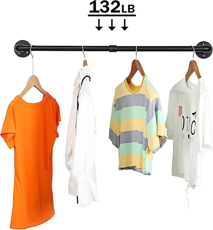 Oroonoko 2PCS 36inch Industrial Pipe Clothes Rack Wall Mount For Hanging Rod Bar for Laundry Room Plant Hanger Indoor Up to Max Load 132lbs Black (36 inch(2 Packs))