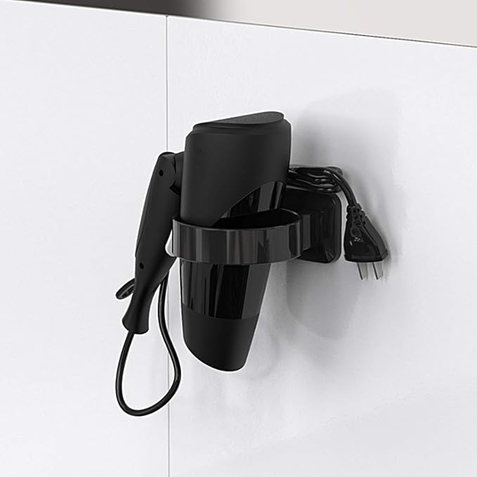 Hair Dryer Holder, Bathroom Blow Dryer Stand, Hair Care Tools Holder Wall Mount, Styling Tool Organizer for Hair Dryer - Extra Large Rim (Black, L 3.7”×W 2.1”×H 4.3”)