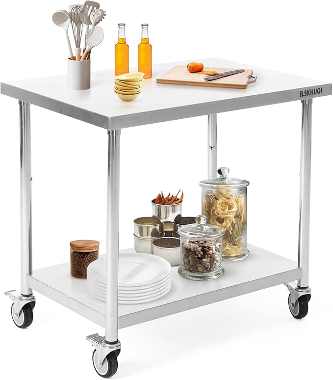 Stainless Steel Table for Prep & Work 36 x 24 Inches with Caster Wheels,Commercial Heavy Duty Metal Table with Undershelf for Home,Restaurant and Hotel Kitchen (36" x 24")