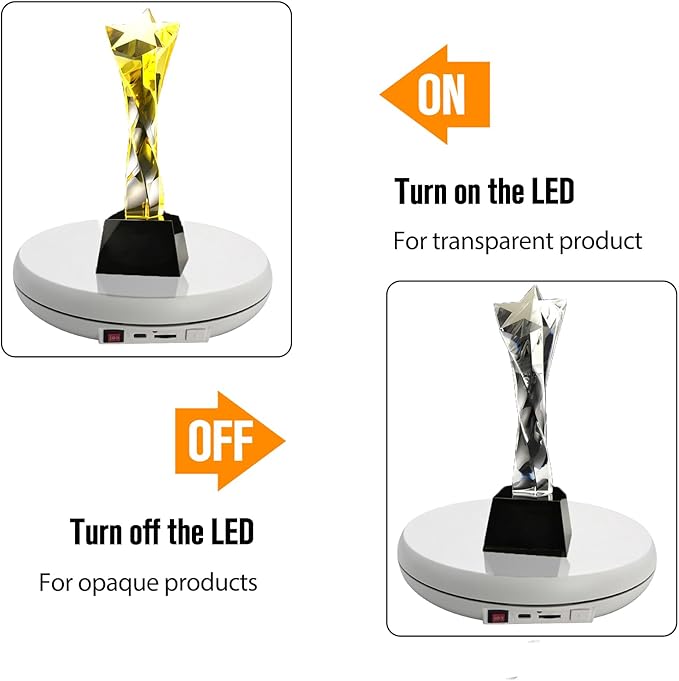 JAYEGT Motorized Rotating Display Stand with 5 Color LED Light , 10 inch /55lbs Load, 360 Degree Electronic Turntable Display Stand for Photography Products Shows, Jewelry, Watch, 3D Models, Cake