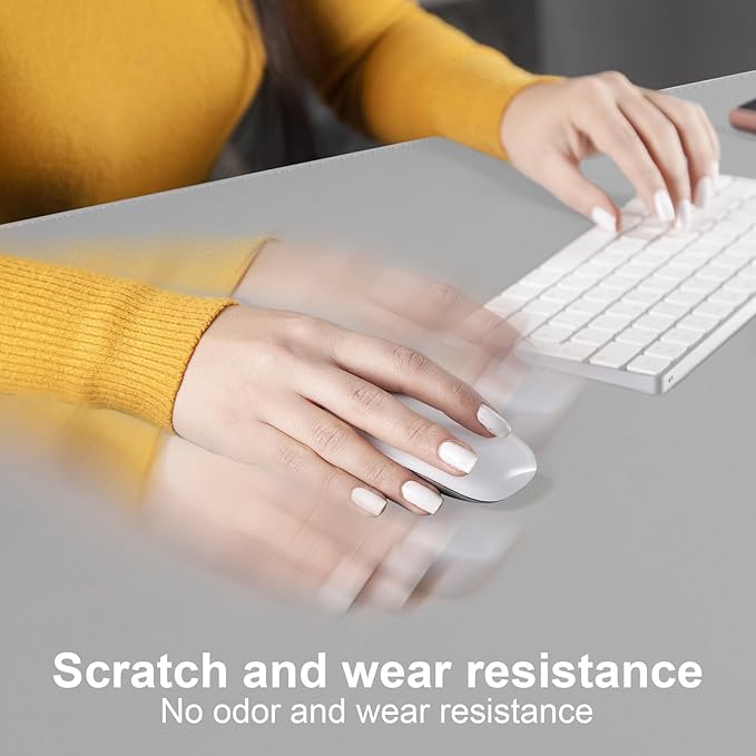 DAWNTREES Desk Mat Protector,PU Leather Desk Pad,Non Slip, Large Mouse Pad and Keyboard Mat, Waterproof Writing Pad for Office and Home (Light Gray)