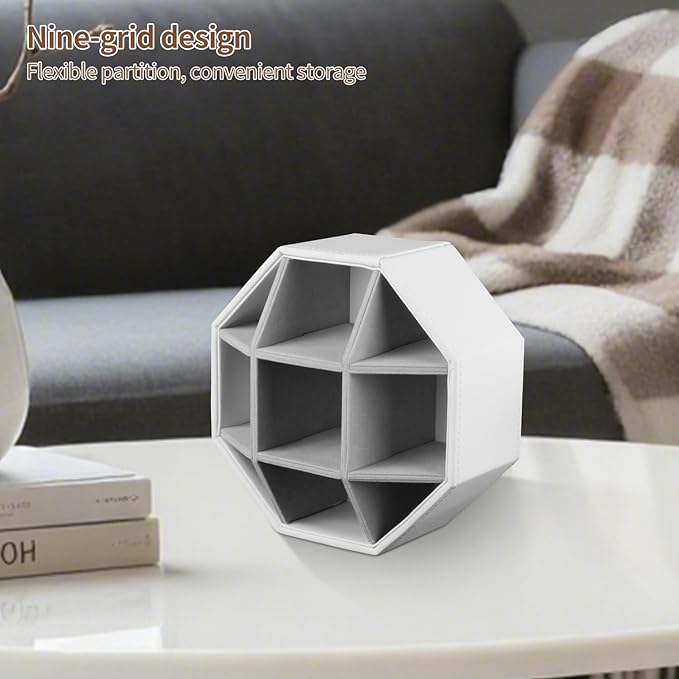YAPISHI Swivel Remote Control Holder,9 Rooms Desk Organizer and Decorations for Living Room,Leather Bedside Storage Caddy for TV Controllers/Makeup Brush Pen/Office Stationery/Art Supplies/Eyeglasses
