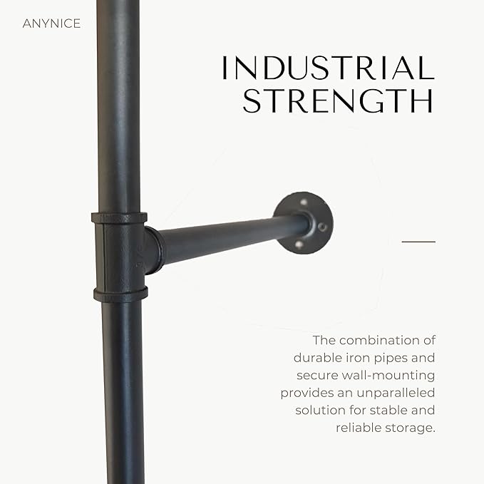 Industrial Pipe Clothing Rack, Heavy Duty Wall Mounted Clothes Rack,Retail Display Hanging Garment Rod for Laundry Room, Closet Storage - 14.6x37.4x82.7 Inches, Model K01