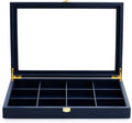 Oirlv 12 Gird Jewelry Tray with Acrylic Lid Premium Blue Leather Jewelry Organizer Box Transparent Lid Bracelet Bangle Small Watch Storage Case for Women Gift
