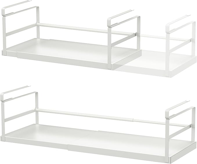 Finnhomy 2 Pack Under Cabinet Organizer, Pantry Organizers and Storage, Under Shelf Basket, Pantry Organization, Expand between16.14”-24.8”, Light Gray