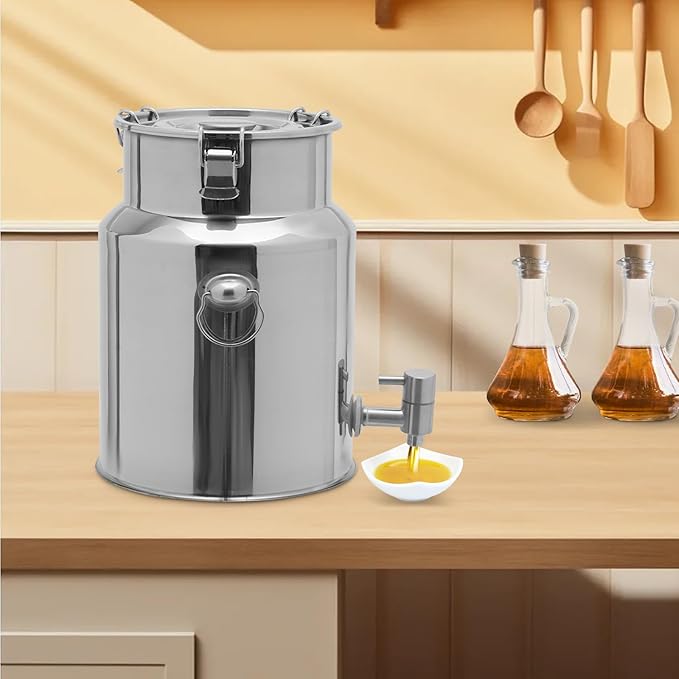 Milk Can Barrel Stainless Steel Beverage Drink Dispenser Large Capacity Storage Bucket Container with Faucet and Handles for Milk Coffee Wine Oil Rice Cereals Water (7.25L/1.915Gal)