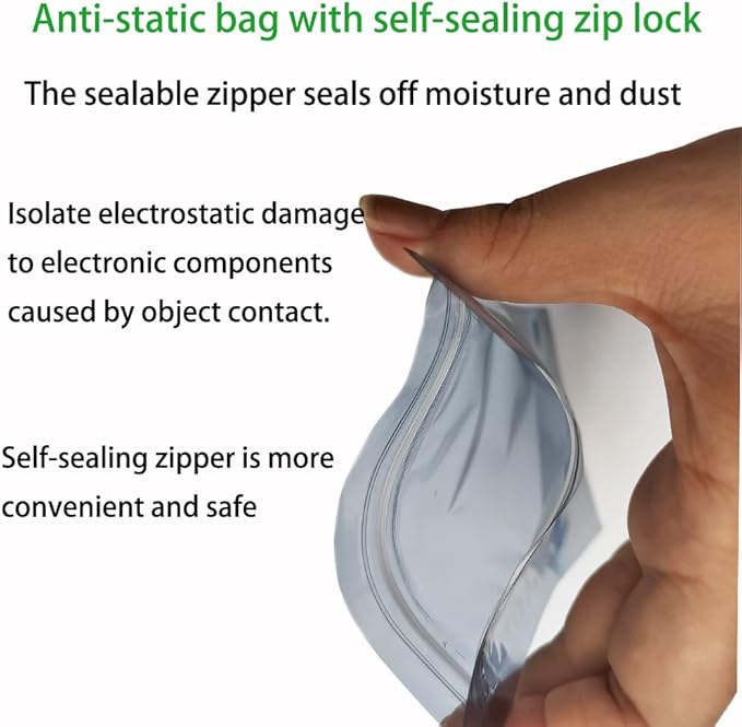 50pcs 5.9x7.8in/15x20cm Anti Static Bags, Premium Resealable Antistatic Bags for Various Precision Parts, Electronic Equipment, HDD, SSD Hard Drive, Computer Accessories