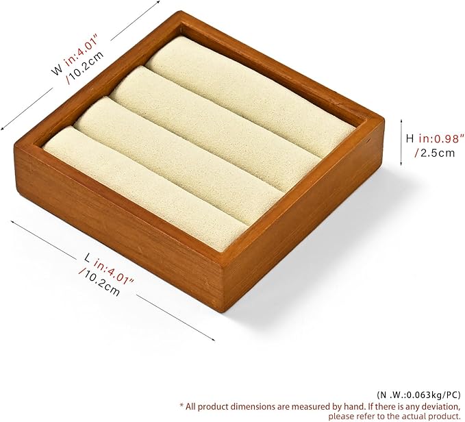 Solid Wood 3-Slots Jewelry Ring Display Tray Showcase Small Jewelry Display Organizer Tray for Rings(S,Beige)