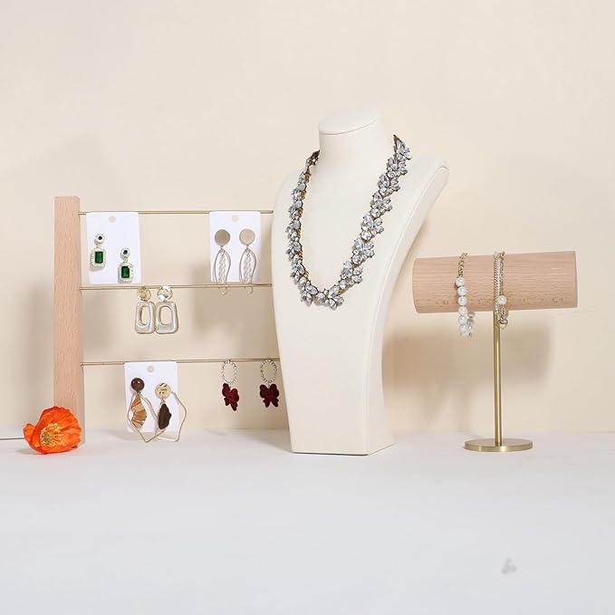 GemeShou Beige necklace storage organizer for sale, Velvet necklace holder stand, jewelry bust display stands, Jewelry Mannequin for Countertop, Showcase【Beige-Large height 12.4 inch】