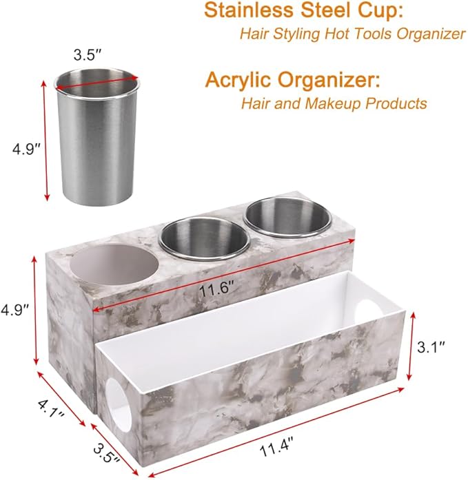 Marble Hair Tool Organizer - Bathroom Vanity Storage for Hot Tools, Hair Dryer, Curling Iron, Flat Iron & Straightener