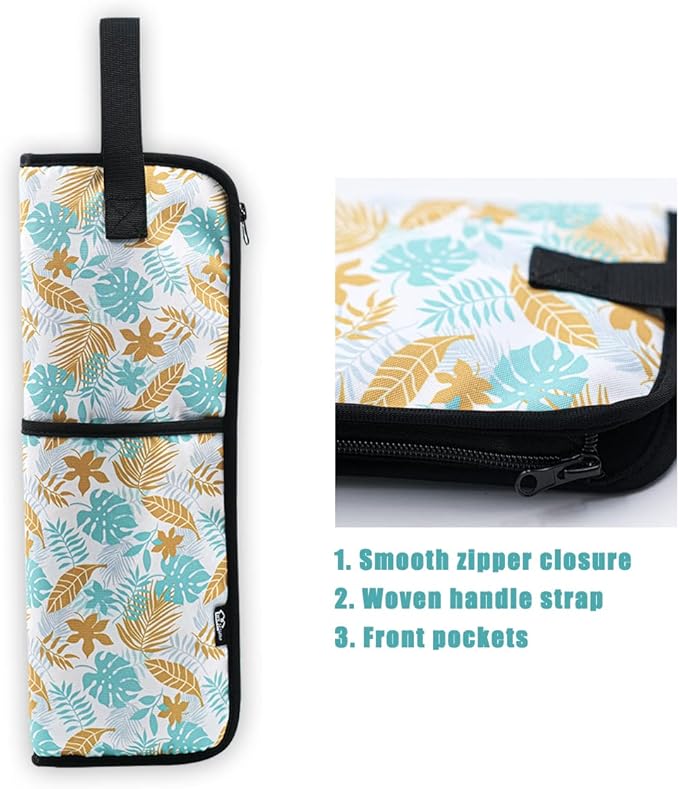 2 Pieces Hair Flat Iron Case Holder Canvas Bag Heat Resistant Curling Iron Silicone Straightener Holder Mat for Hair Tools Curling Iron Organizer Bag (Floral print)