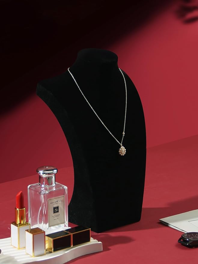 Coward Necklace Bust Stand for Selling Show, Black Velvet Necklace Jewelry Display Holder for Home Use or Store Shop Show (11" Hight)