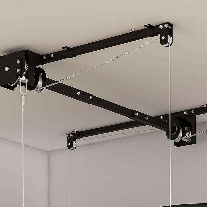 Montary 4x8 FT Overhead Garage Storage Rack for 10-12 FT Ceiling, Adjustable Ceiling Storage Rack with Safety Lock, 325LBS Capacity All-Steel Construction Heavy-Duty Garage Lifting Organizer