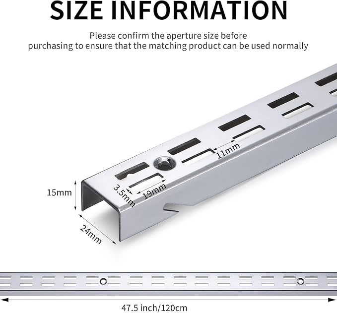 6 Pcs 47.5 Inches Shelf Rails Bracket Track Upright Closet System Hardware Adjustable Wall Standard Shelf Standards for Pantries, Linen Closets, Laundry Rooms, Utility Rooms (Sliver)