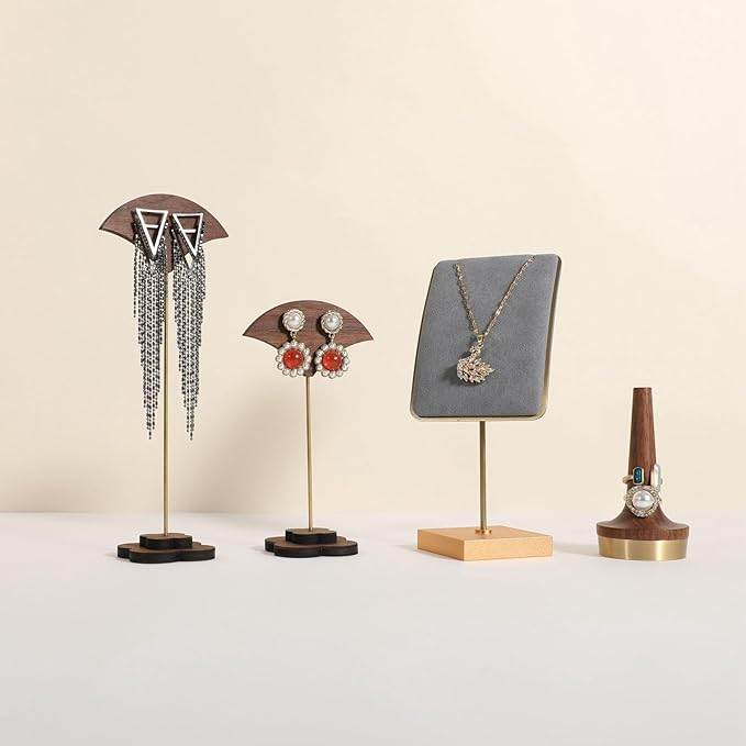 GemeShou Grey velvet necklace display stands for selling, small metal jewelry organizer necklaces storage for show【Grey】
