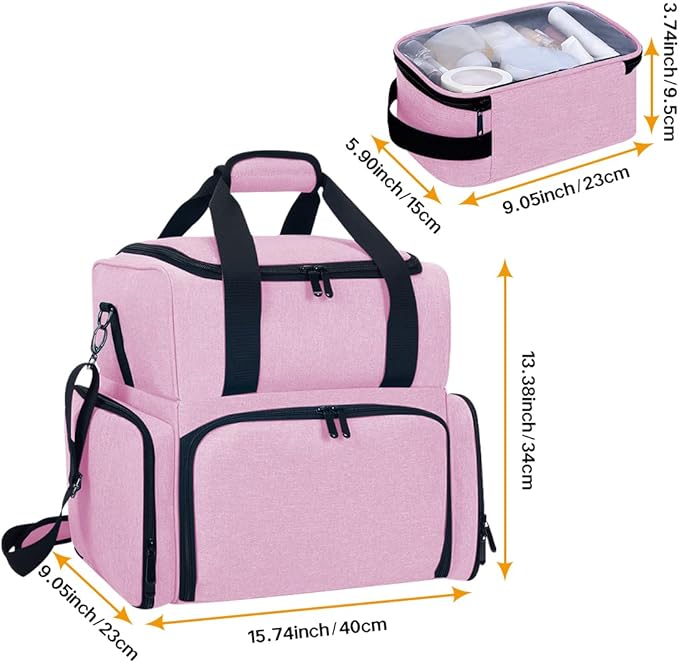 Large Cosmetic Bag with 4 Removable Case and 2 Removable Dividers Double Layer Travel Storage Organizer, Makeup Brushes Storage Section Pink