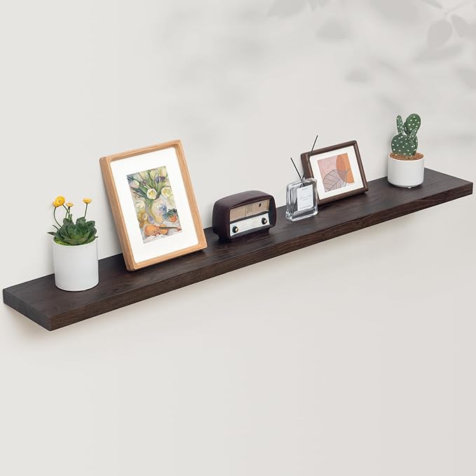 Axeman Floating Shelves for Wall, Rustic Elm Wood 56'' W x 8" D Wall Shelf with Invisible Bracket, Large Long Wall Mounted Storage Shelves for Living Room, Bedroom, Kitchen, Bathroom Decor, Walnut