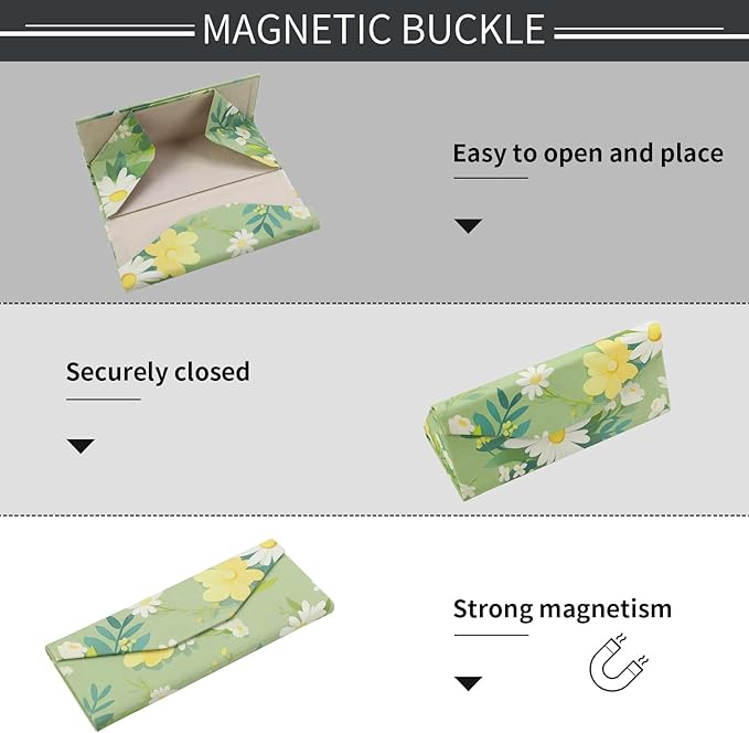 Foldable Glasses Case, Magnetic PU Leahter Sunglasses Case, Cute Hard Shell Folding Eyeglass Cases for Women Kids