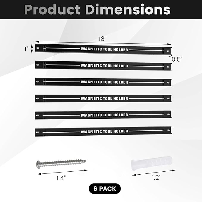 Goplus 6PCS 18" Magnetic Tool Holder, Wall Mounted 176LBS Capacity Magnetic Tool Organizer, Heavy Duty Metal Tool Rack, Tool Magnet Bar, Magnetic Tool Holder Strip for Garage Workshop
