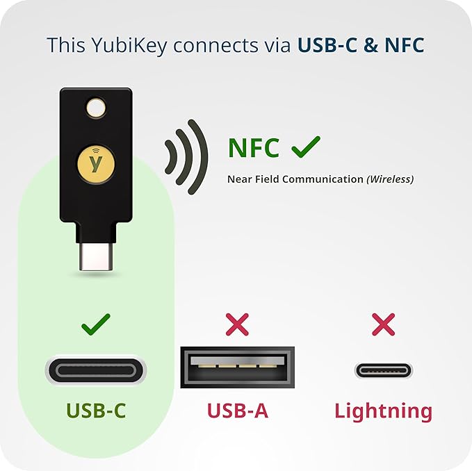 Yubico - YubiKey 5C NFC - Multi-Factor authentication (MFA) Security Key and passkey, Connect via USB-C or NFC, FIDO Certified - Protect Your Online Accounts
