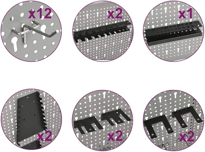 Wall-Mounted Peg Boards 4-Pack 15.7"x22.8" Steel with Versatile Holes for Workshop Organization,145352,Gray
