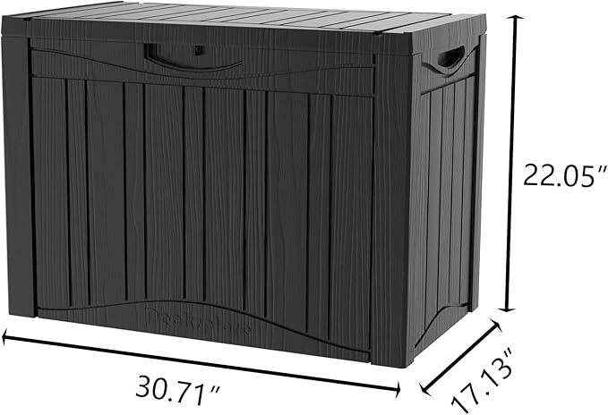 50 Gallon Plus Resin Deck Box, Waterproof Outdoor Storage Box for Patio, Poolside, and Garden, Lockable UV-Resistant Storage Bin Bench Cabinet for Small Spaces, Black