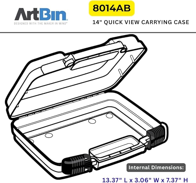 ArtBin 8014AB 14 Inch Quick View Carrying Case - 14 in. x 3.375 in. x 10.25 in., Lockable Art and Craft Supply Storage with Latches and Handles, Portable, Clear