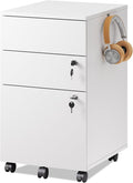 DEVAISE 3 Drawer Rolling File Cabinet with Lock, Wood Under Desk Filing Cabinet fits Letter/Legal/A4 Size for Home Office, White