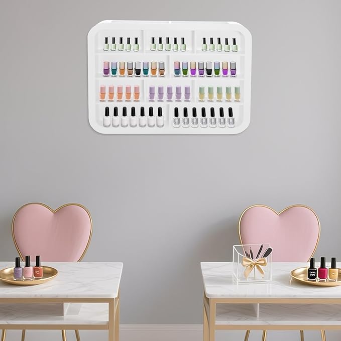 Wall Mounted Nail Polish Racks 4 Tier Hanging Nail Polish Storage Holder Cosmetic Display Stand Nail Polish Shelf Organizer for Home Salon Business Spa