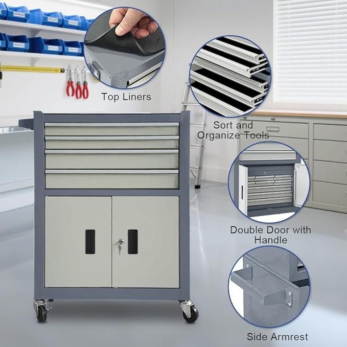 Tool Chest 13-Drawer with Double Door Handle,2 in 1 Detachable Rolling Tool Chests with Wheels and Drawers,Large Tool Box with Lock for Warehouse,Garage (Gray)