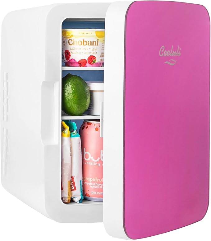 Cooluli 10L Mini Fridge for Bedroom, Car, Office Desk & Dorm - Portable Thermoelectric Cooler & Warmer for Food, Drinks, Skincare - Compact Refrigerator with Glass Front, Pink