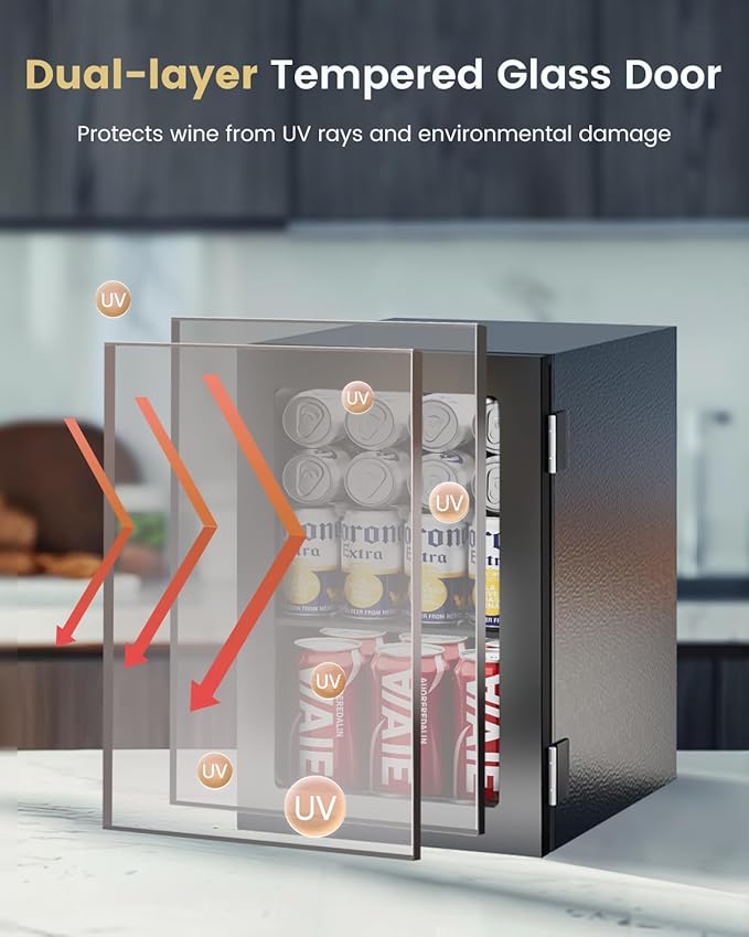 Beverage Cooler Refrigerator - 24 Cans Mini Beverage Fridge with Temperature Control for Beer Soda Water Drink, Small Wine Cellar Beverage Refrigerator for Bedroom Office Home Bar
