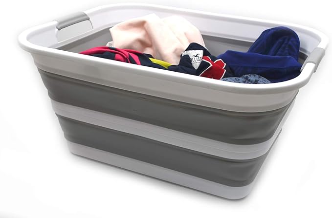 SAMMART 42L Collapsible Plastic Laundry Basket - Foldable Pop Up Storage Container/Organizer - Portable Washing Tub - Space Saving Hamper/Basket (Grey, 1)