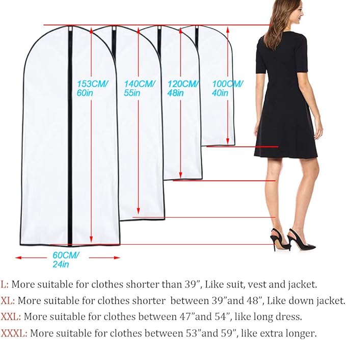 Garment Bags for Hanging Clothes 24'' x 60'' (Set of 6) Coat Covers for Closet Foldable Washable Dress Bags for Hanging Clothes for Long Dress Dance Costumes Suits Gowns Coats