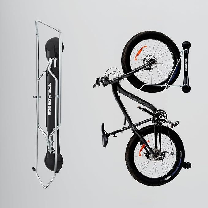 Steadyrack Bike Rack for Fat Bikes - The Original Wall Mounted Vertical Bike Storage - Fits Fat Tires - Space Saving Pivot Design - Heavy-Duty Steel Rack for Indoor Garage, Apartment or Home Use