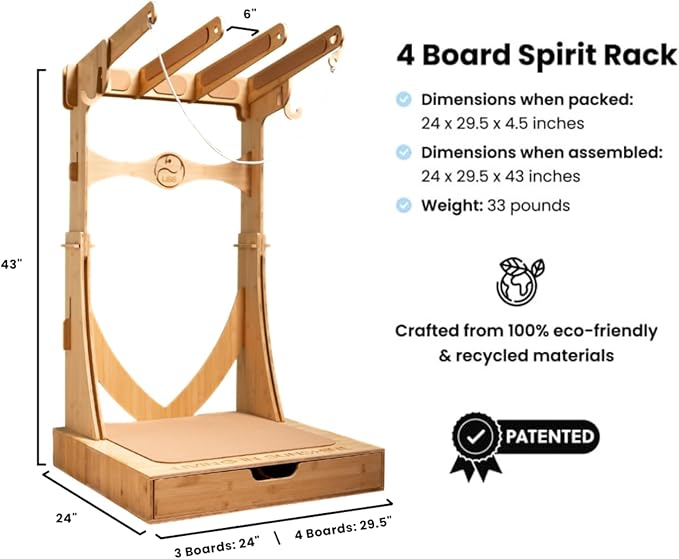 LISS Spirit Surfboard Rack Stand Holder for 3 & 4 Boards, Indoor Storage Display for Longboard, Shortboard, Snowboard, Wakeboard, Skateboard Up to 10Ft Long