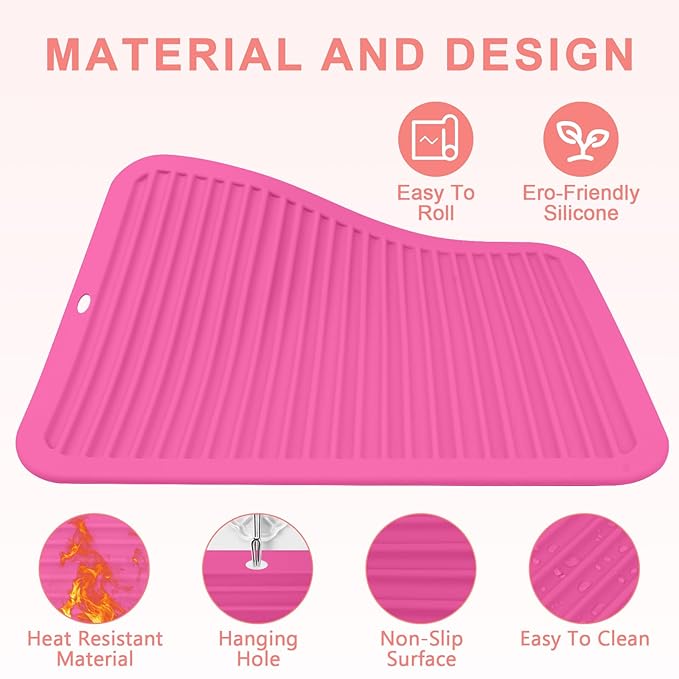 AMIJEAL Oversize Silicone Heat Resistant Mat for Hair Tools, Curling Iron Flat Iron Hair Straightener Holder Mat, Portable Hot Tools Sleeve Pad for Travel Vanity Salon(14.2" x 11.0")